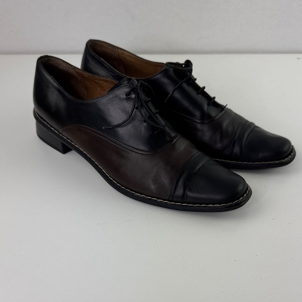 Guido Longinotti Classic Two Tone Black and Brown Women's Oxford Dress Shoes
